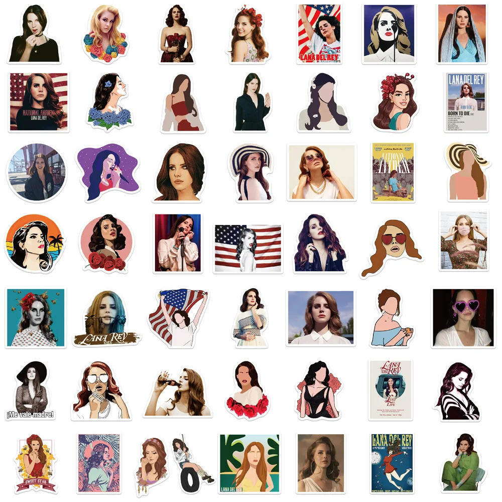 50PCS Singer Lana Del Rey Sticker DIY Laptop Guitar Phone Motorcycle Fridge Waterproof Graffiti Decal Kid Gift Toy Sticker