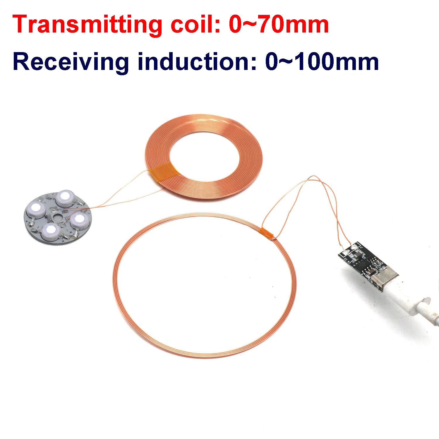 0-100mm Type-c USB ワイヤレス電源モジュール DC 5V 送信機コイル + コイル誘導ランプ LED ライト