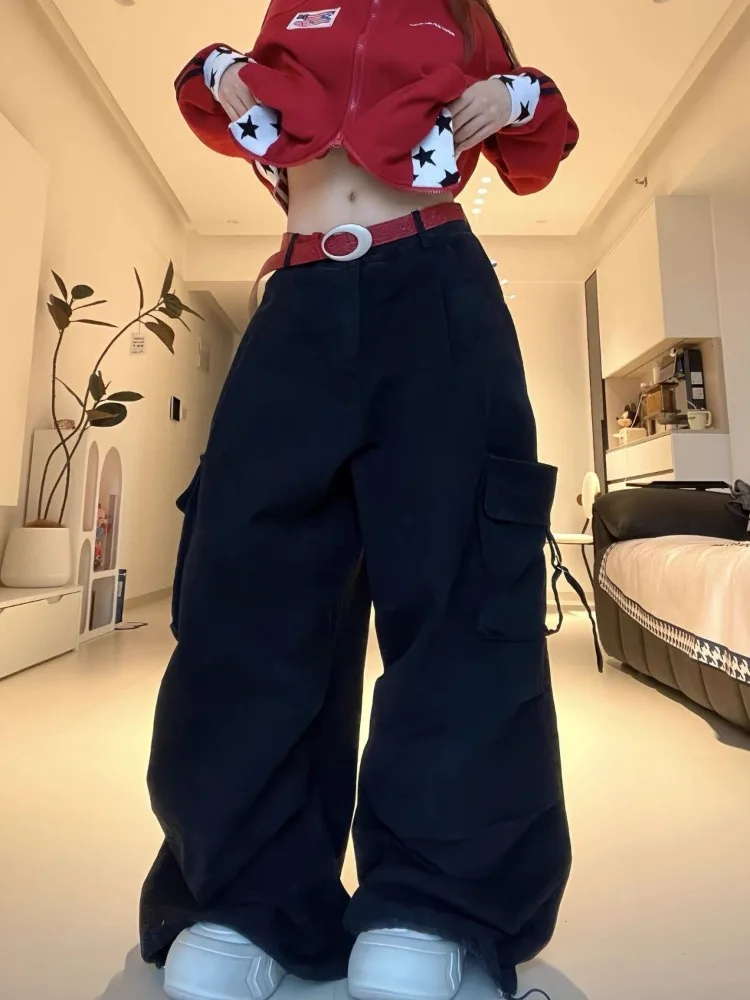 Women's White Letter Print Pattern Black Wide Leg Pants Spring Sweatpants Girl Casual Bottoms Female High Waist Street Trousers