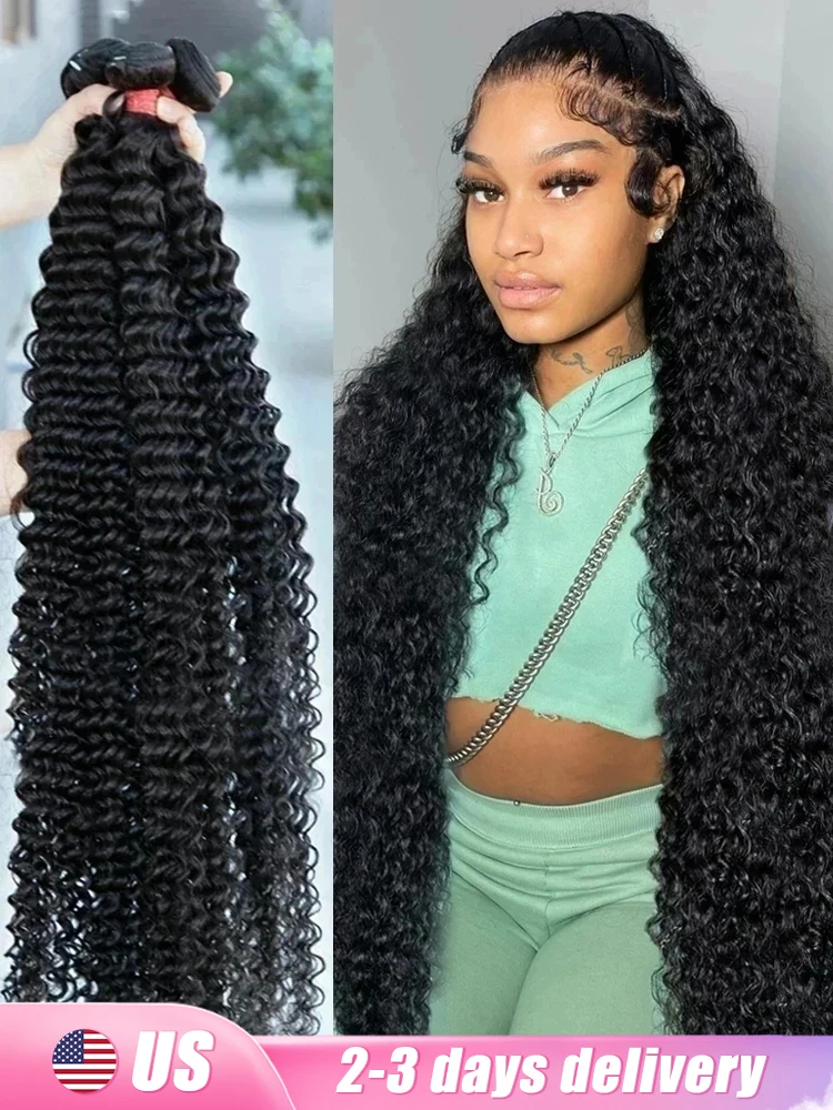 30 40 Inch Curly Human Hair Bundles Brazilian Water Deep Wave 3 4 Bundles Raw Hair Extensions Double Weft