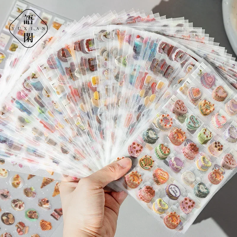 6pcs/set Vintage Creative Design Snack Cake Scrapbook Journal Sticker Kawaii Cream Kpop Photocard Sticker DIY Decor Sticker