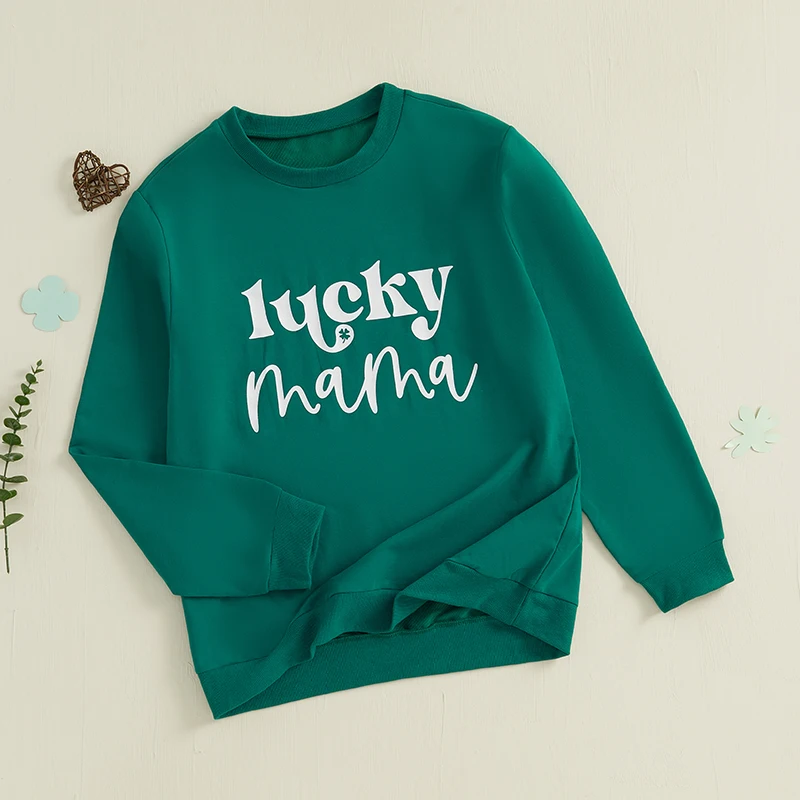 

St Patrick s Day Matching Family Outfits Green Shamrock Print Long Sleeve Crewneck Sweatshirts for Mom and Me