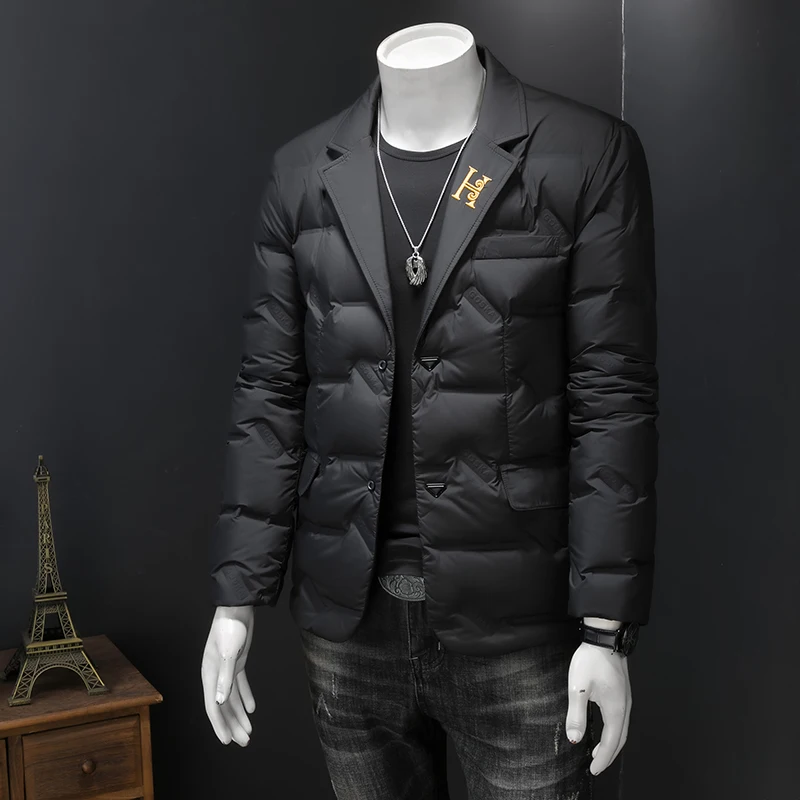 Autumn Winter Single Breasted Men's Blazer Luxury Solid Color White Duck Down Male Jackets Fashion Down Man Overcoats