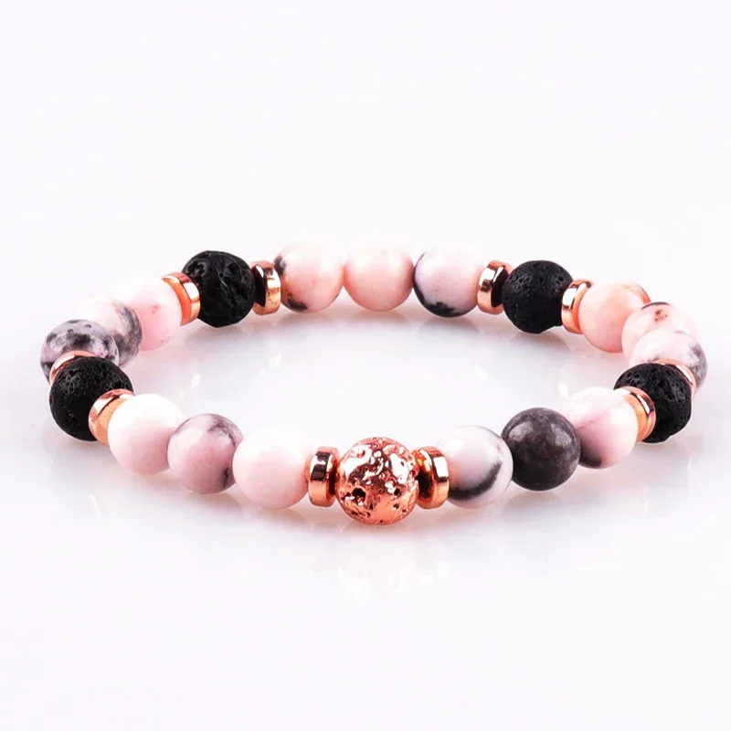 Pink Crystal Bracelet for Women Nature Volcano White Turquoise Stone Beads Bracelet Lavender Oil Trendy Bracelet