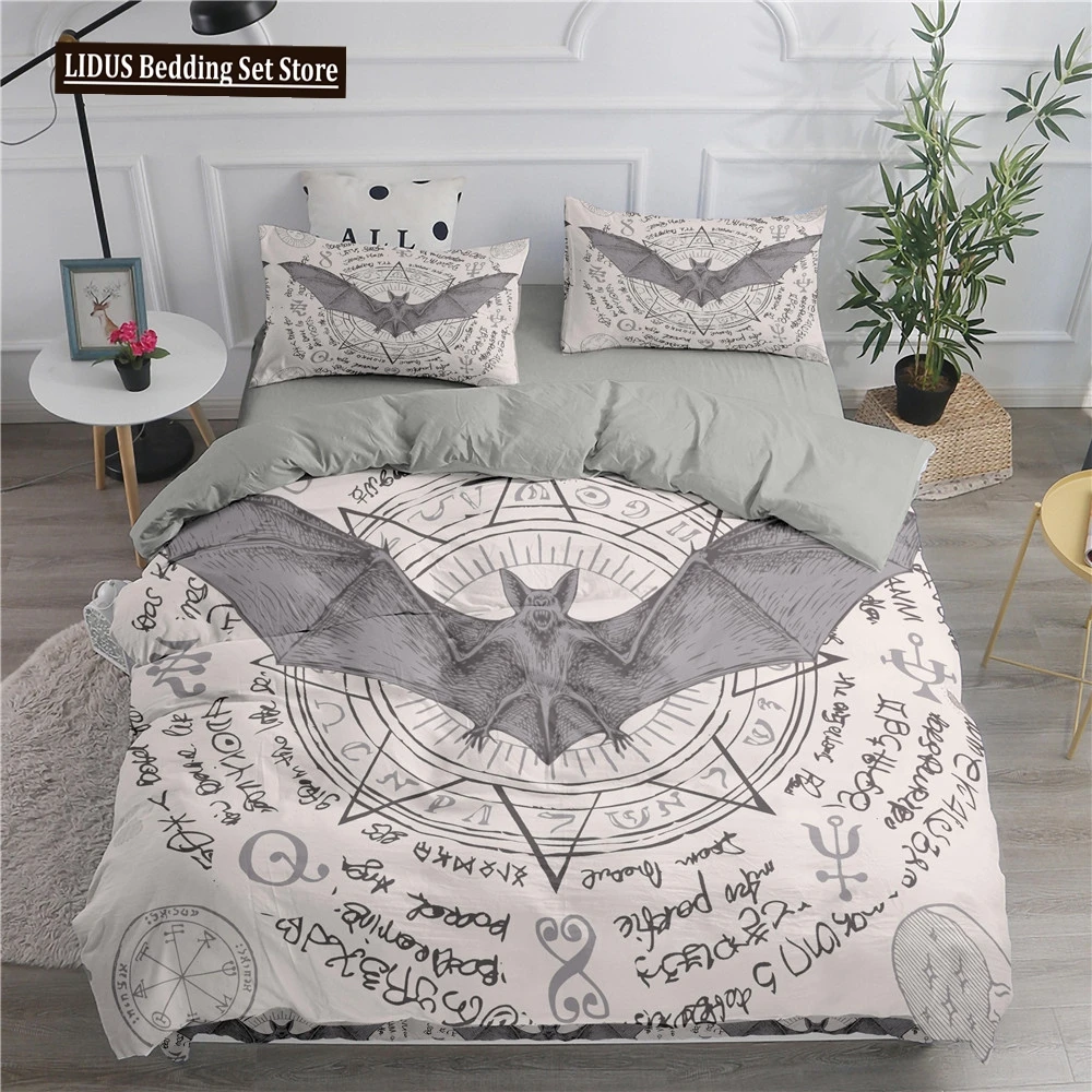 Halloween Duvet Cover Set Flying Vampire Bedding Set Bats Witchcraft Magic Polyester Comforter Cover King Size For Boys Girls