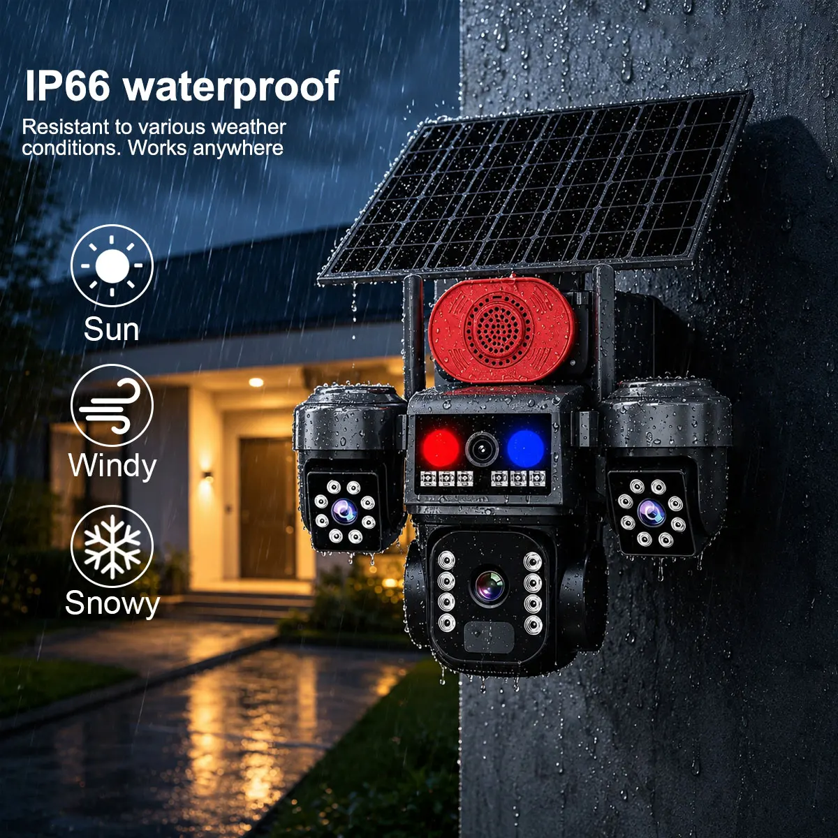 V380 Pro WiFi Solar Powered Outdoor Camera 8MP supports 3 screens and 3 pan tilt units 360° automatic tracking IPsecurity camera