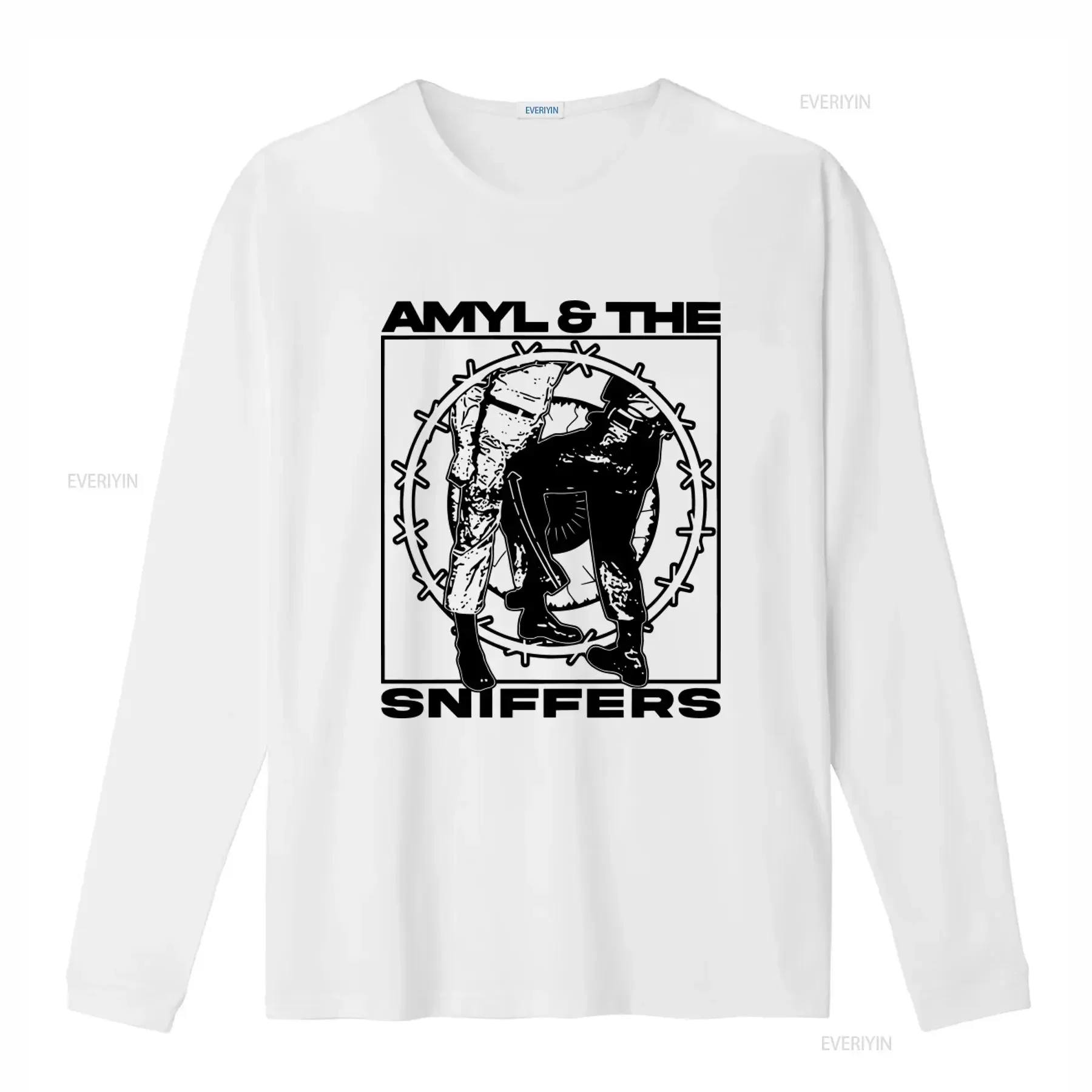 Amyl and the Sniffers Print T Shirt for Music Lovers Black White Design Cotton Comfort Perfect Fans vintage Washed