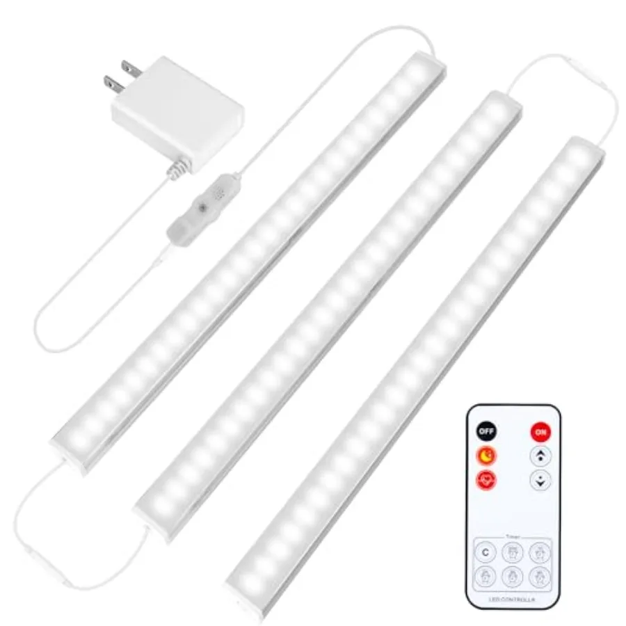 Under Cabinet Lights Plug in, 3 Pcs 12 Inch Ultra Thin Under Cabinet Lighting, Super Bright Under Counter Lights for Kitchen, D