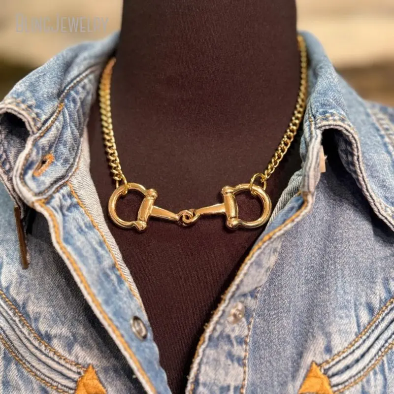 10pcs Equestrian Snaffle Bit Horsebit Silver Plated Choker Chain Stacking Necklace Horse Lover Jewelry Gift