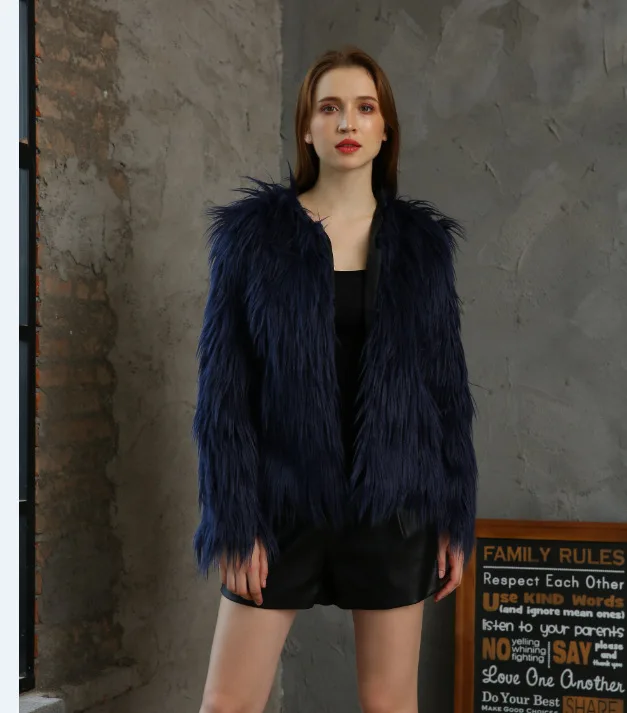 

2025 Winter Women's Eco Fur Coat Elegant Round Neck Lady's Artificial Fur Jacket Long Hair Short Mink Fur Overcoat For Female