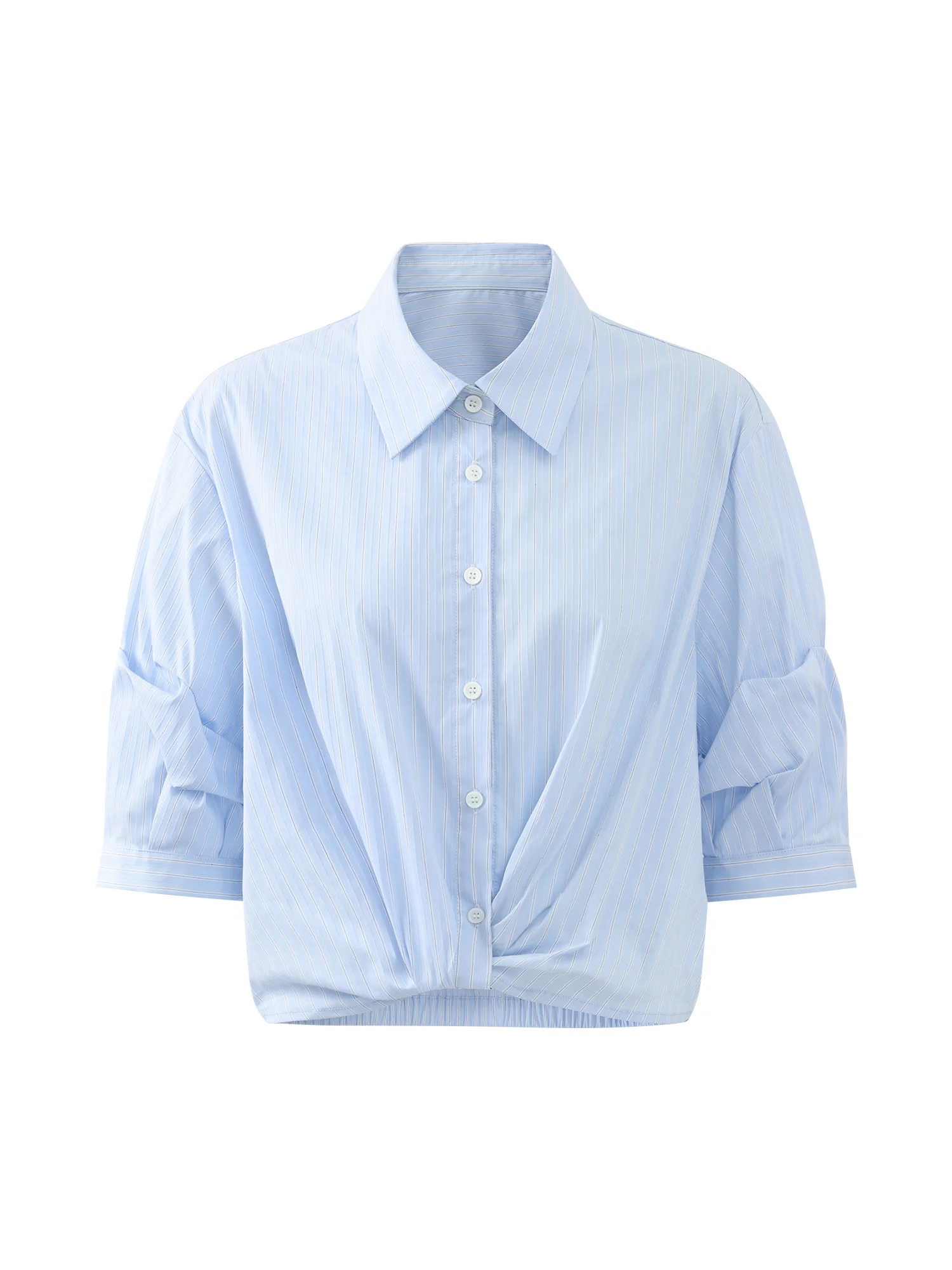 Elegant Blue Striped Shirt Half Sleeve Knot Design Blouse Summer Casual Button Down Top Women Office Chic Fashion Street Wear