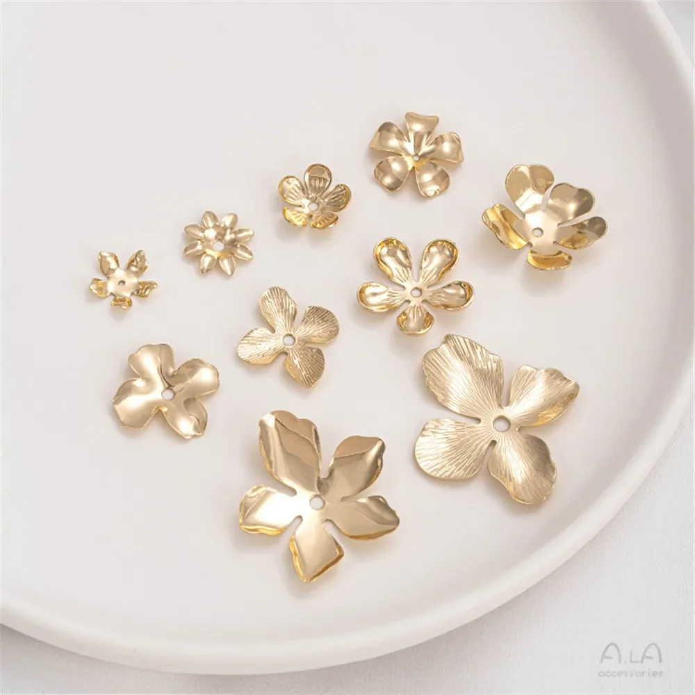 

14K Real Gold Plated Handmade Stamen Petal Flower Piece Bead Cap DIY Handmade Jewelry Earring Material Flower Holder Accessories