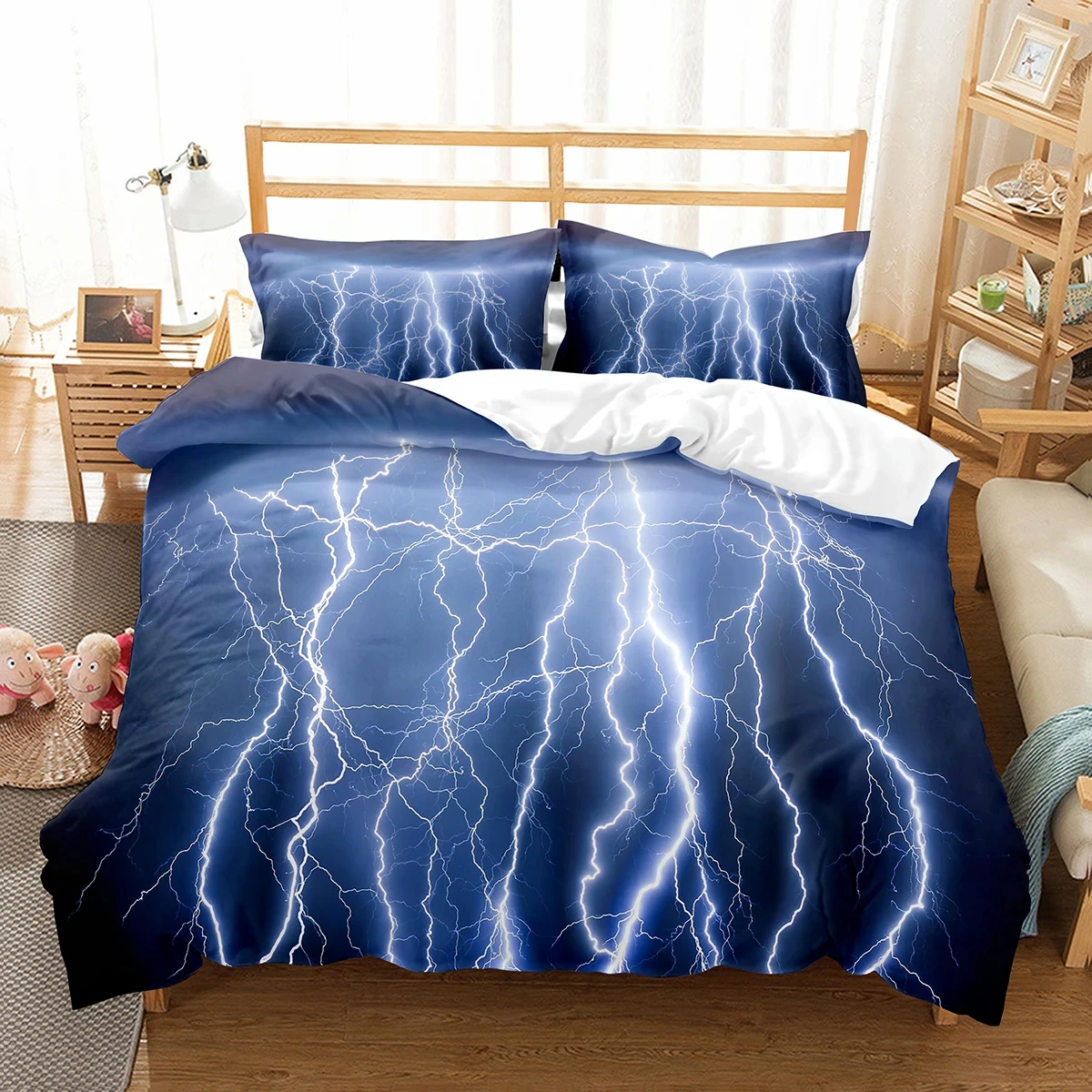 Lightning Duvet Cover Full Queen Size Abstract Geometric Lightning Comforter Cover Mysterious Sky Natural Disaster Bedding Set