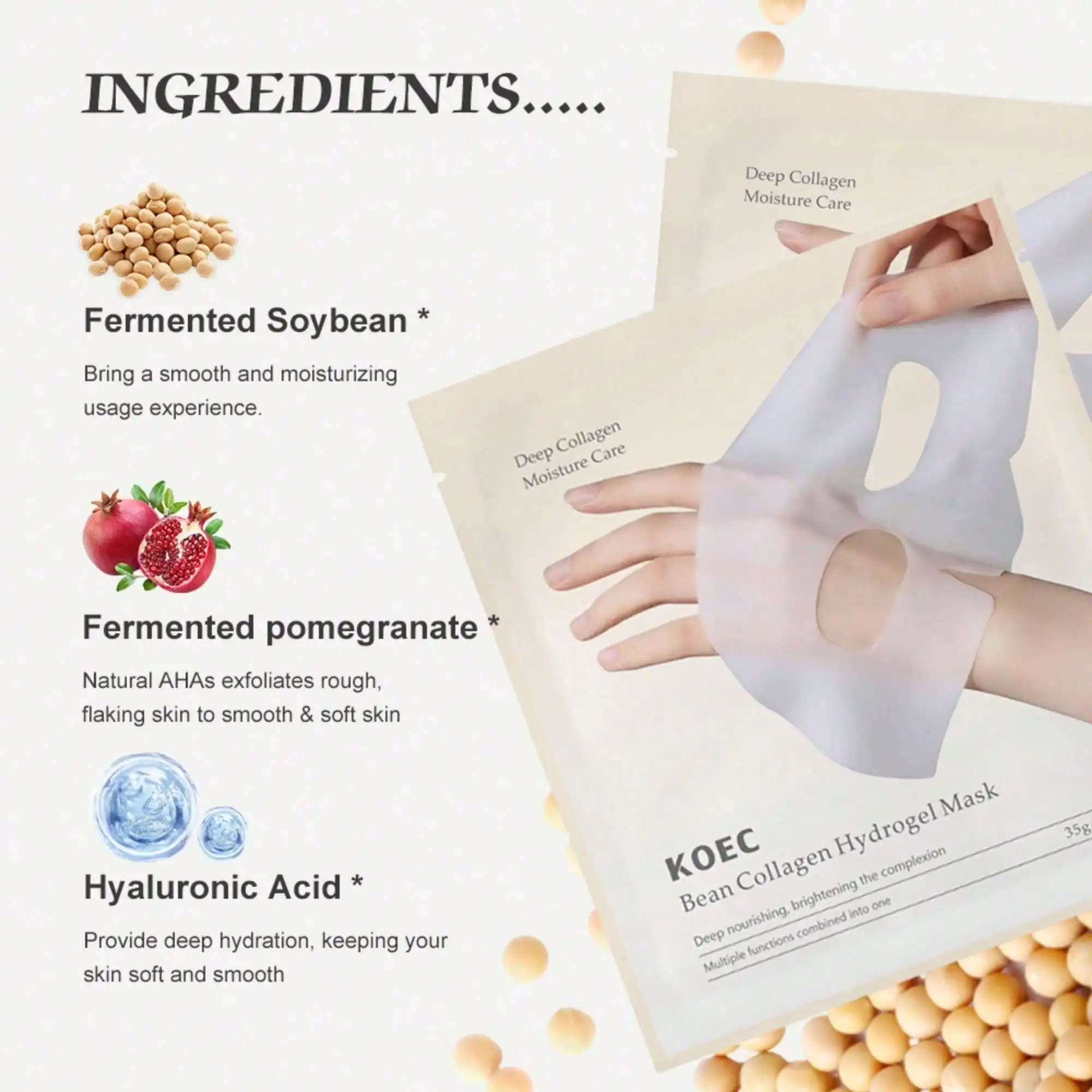Bean Collagen Hydrogel Mask easy 4-step routine after toner and moisturizer, apply gel mask avoiding eyes and mouth, wait 15 mins then sleep to smooth fine lines and restore plump youthful skin.