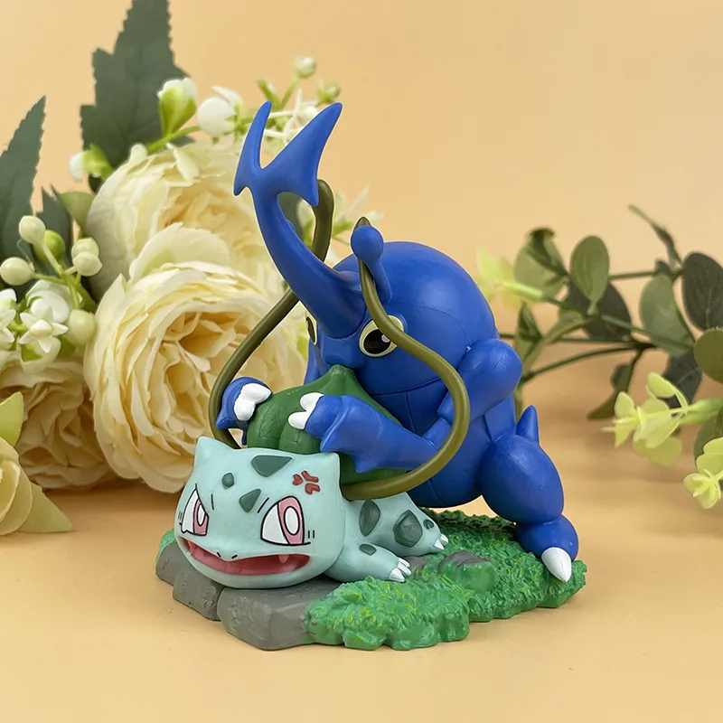 8-10cm 3 szt. Figurki Anime Pokemon Pikachu Squirtle Bulbasaur Dekoracja Biurka Model Ozdoba Samochodowa Prezent Kolekcjonerski