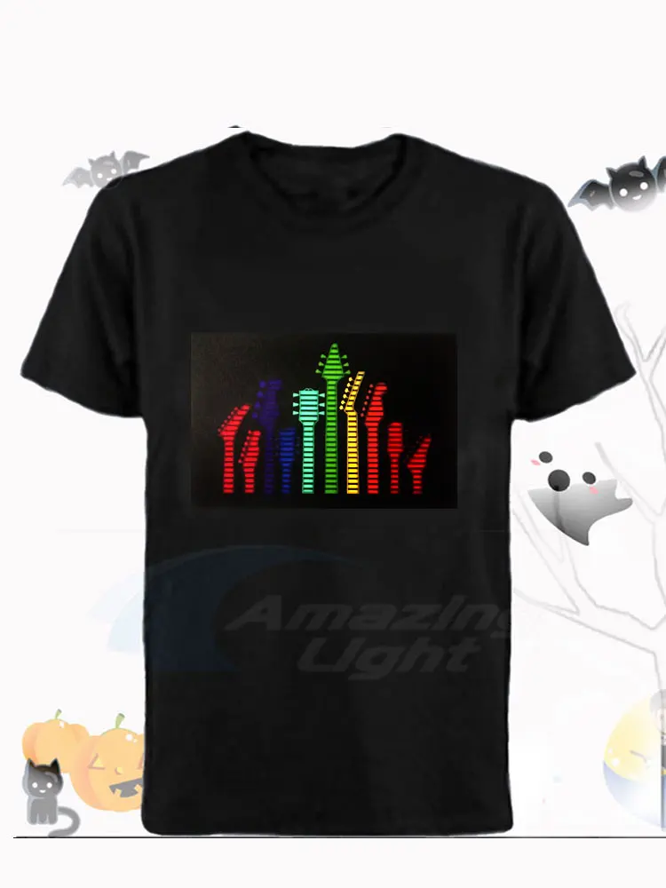 Music Carnival Party Led Guitar Logo Light Up El Panel T-shiert  Sound Activated Flashing El Panel T-shirt