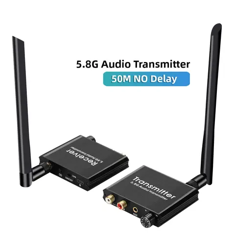 DVD TV 컴퓨터 용 3.5mm R/L RCA 무선 오디오 어댑터가있는 5.8G 지연 없음 RCA 오디오 송신기 및 수신기