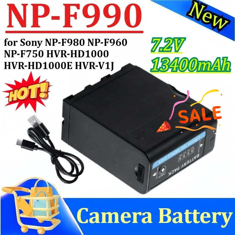 NP-F990 for Sony NP-F980 NP-F960 NP-F750 HVR-HD1000 HVR-HD1000E HVR-V1J Battery with Fast Charger USB 13400mAh Battery