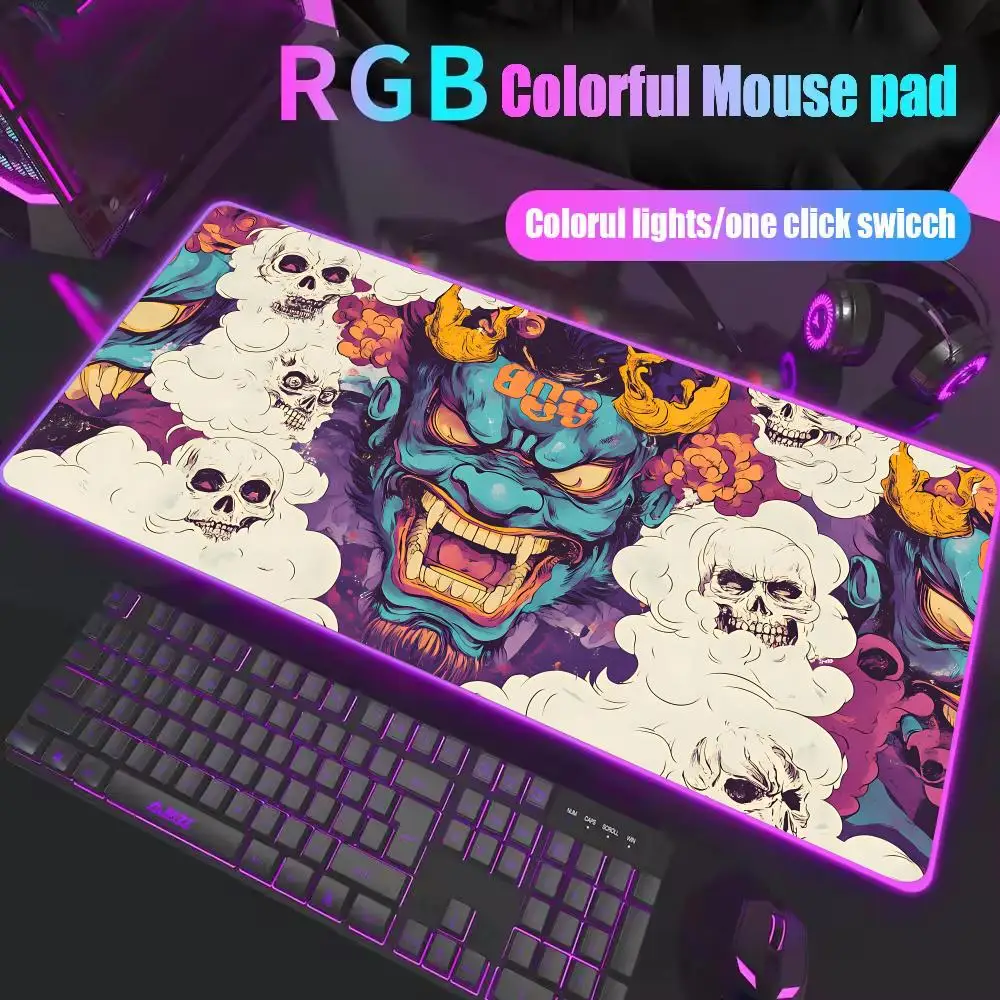 

Коврик для мыши RGB в японском стиле, тема Onimushi, светодиодный светящийся игровой коврик, резиновый противоскользящий настольный коврик, аксессуары для ПК, игровая клавиатура, коврик для мыши
