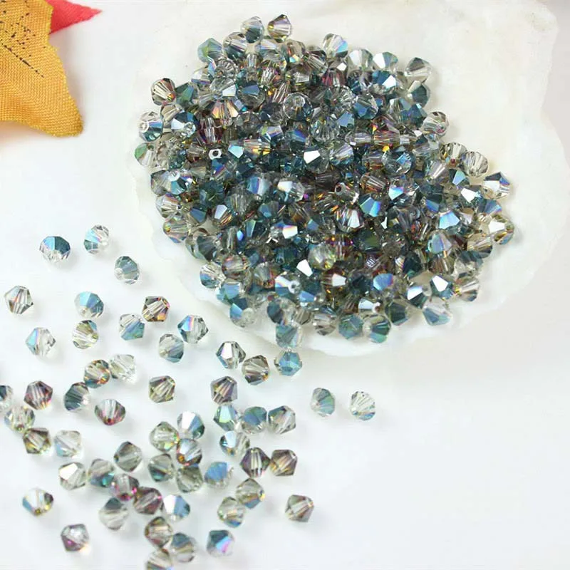 3/4/6mm Rainbow Austria Bicone Crystal Beads AB Color Faceted Sparkling Glass Beads for DIY Jewelry Making Necklace Supplies