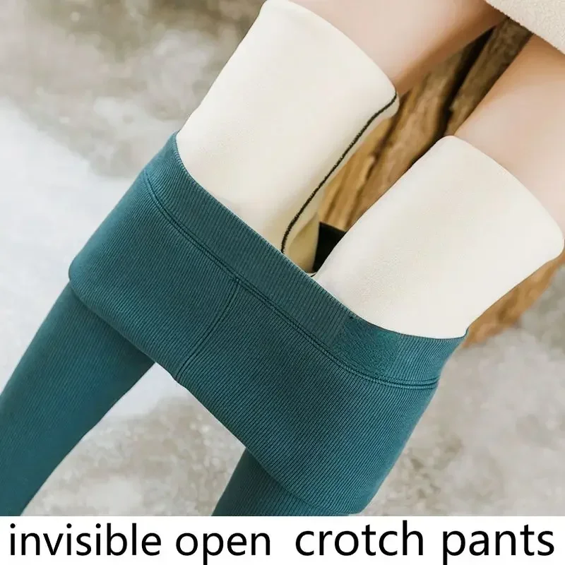 Open-Crotch Pants Cashmere Leggings Women's Outer Wear Invisible Zipper Couple Dating Sex Free Drop Straight In Freedom Gothic