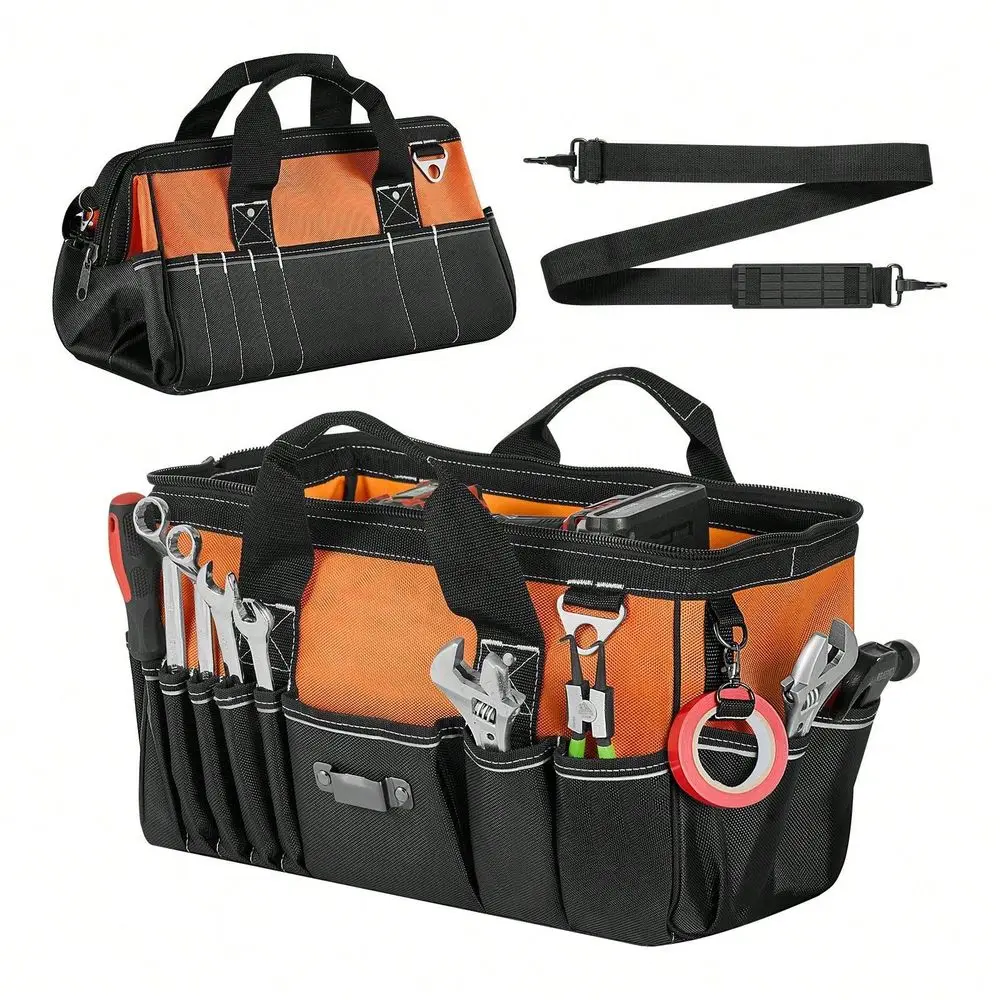 Tool Bag, 15.7 Inch, 33-Pocket Portable Tool Box Organizer Storage, Toolbox With Soft Handle, Large Zipper, Adjustable Shoulder Strap, Carrying Toolbag, For Men Women Dad Husband Fathers Day