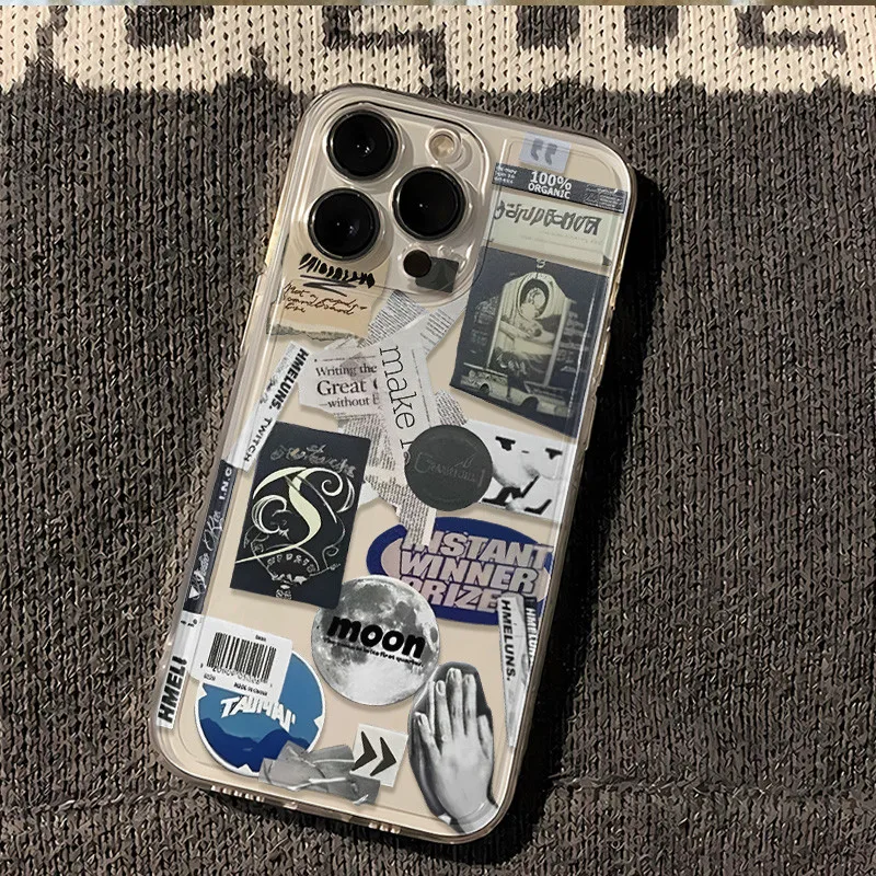 

Montage Newspaper Phone Case For iPhone 17 16 15 11 12 14 13 Pro Max Mini X XS XR 7 8 Plus SE4 16E Shockproof Soft Cover Fundas