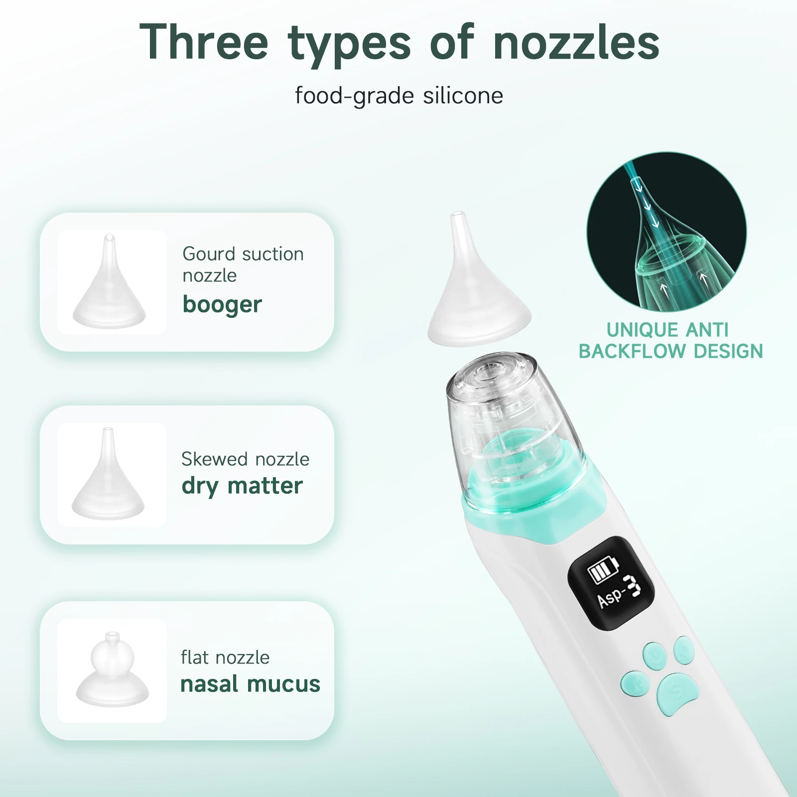 Nasal Aspirator For Infants Baby Nasal Washer Electric Newborn Baby And Children\'s Nasal Mucus Cleaning Tool 3 Silicone Tips