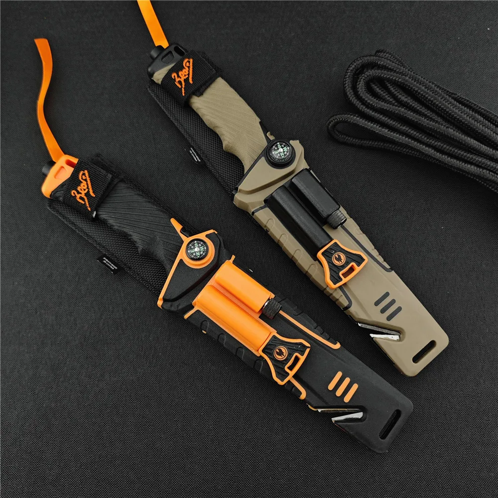 Tactical Non-slip Rubber Plastic Handles 8CR13MOV Blade Hunting Full Tang Survival Self Defense EDC Tools Camping Knives