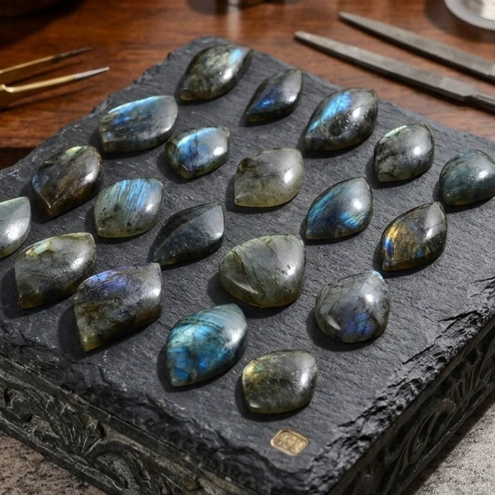 Natural Labradorite Pendant Water Drop Shape Rainbow Flash Stone Crystal Necklace DIY Jewelry Making Home Decor