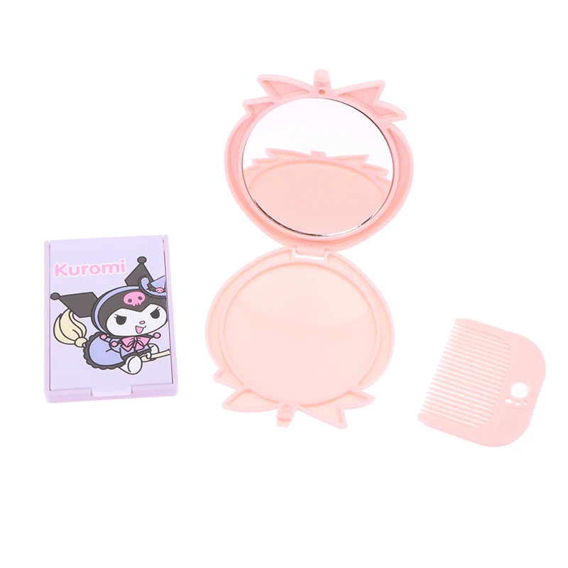 Sanurgente-Miroir pliant double face My Melody, mini miroir de maquillage intégré, peigne portable mignon, cadeaux pour filles