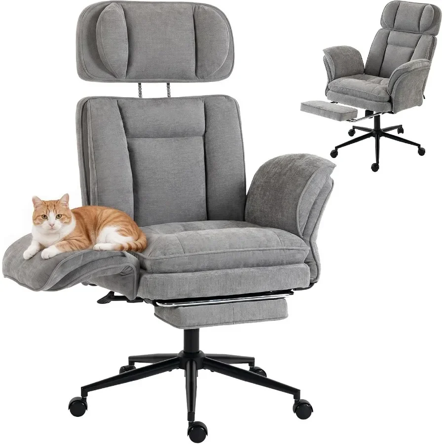 Criss Cross Office Chair for home office use, premium mesh back and padded seat in gray, flip-up armrests and adjustable headre