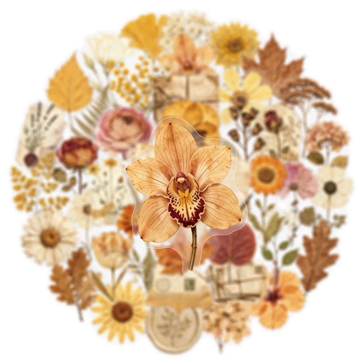 10/50PCS Retro Dried Flowers Transparent Stickers Embossed Plant Graffiti Decoration Notebook Suitcase Phone Guitar Toys Decals