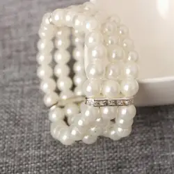 Imitation Pearl Rhinestone Bracelets Clear Wedding Jewelry Party Accessories Multi Layers Beaded Charm Braclet