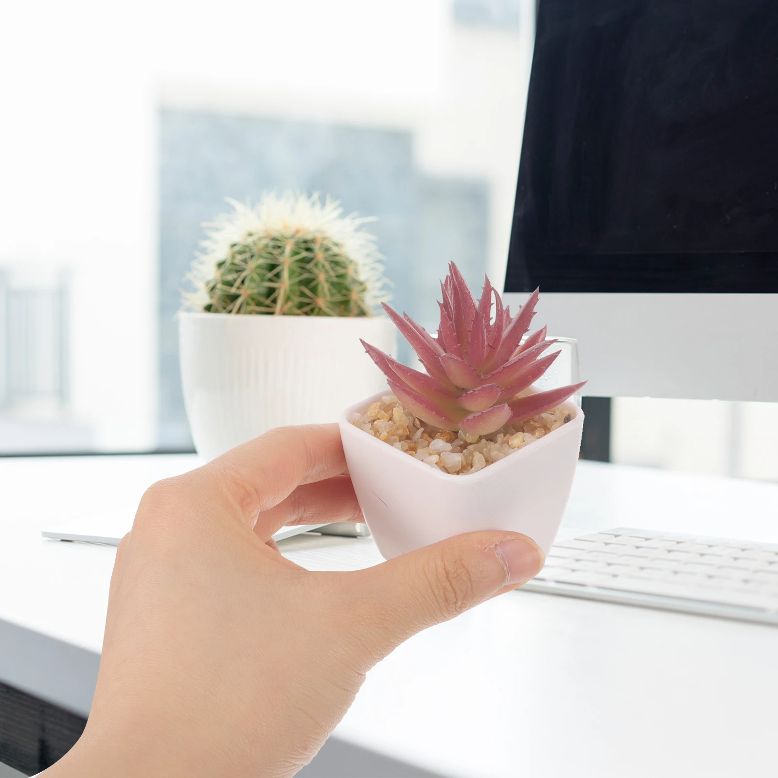 

10Pcs Miniature Bonsai Ornament Realistic Faux Succulents for Home Garden Landscaping Decor Mini Potted Plant Office Decoration,