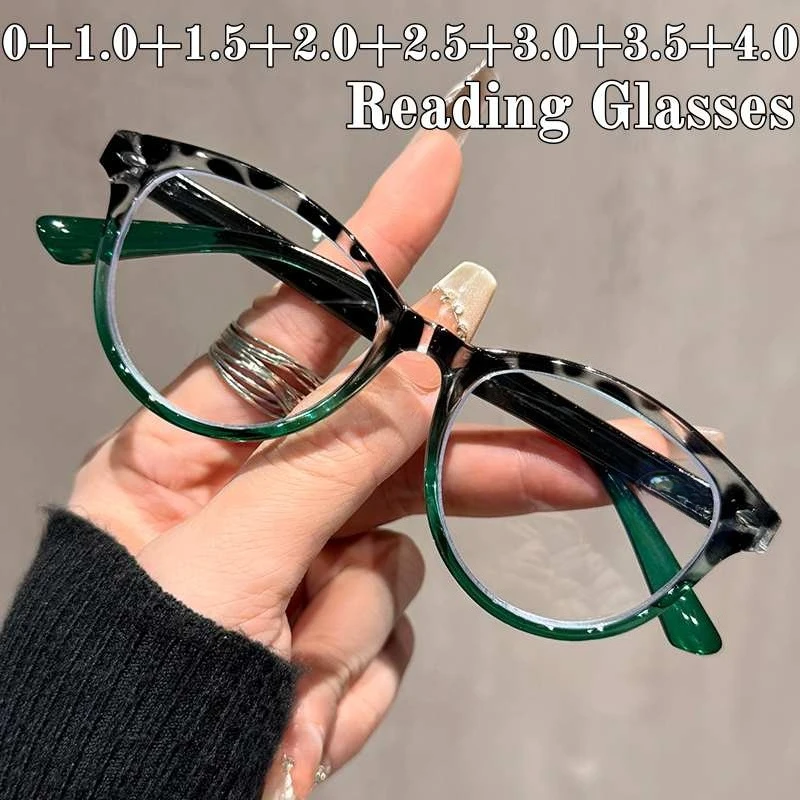 

Lady's New Retro Round Frame Reading Glasses Fashion Color Blocked Rice Nail Ultralight Blue Light Blocking Presbyopia Glasses