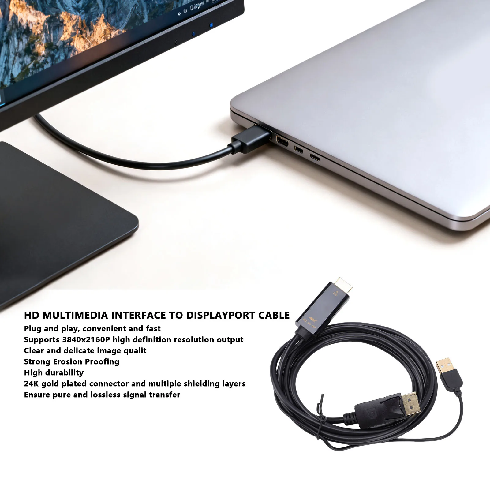 HD Multimedia Interface to DisplayPort Cable 1.8m Length Support 4K 60HZ Output HD to DisplayPort Adapter Cord