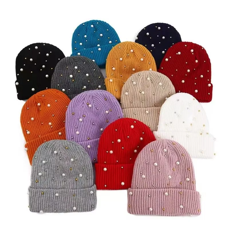 

Women's Winter Knit Beanie Hat Soft Warm Fake Pearl Embellished for Party Casual Outfit Gift