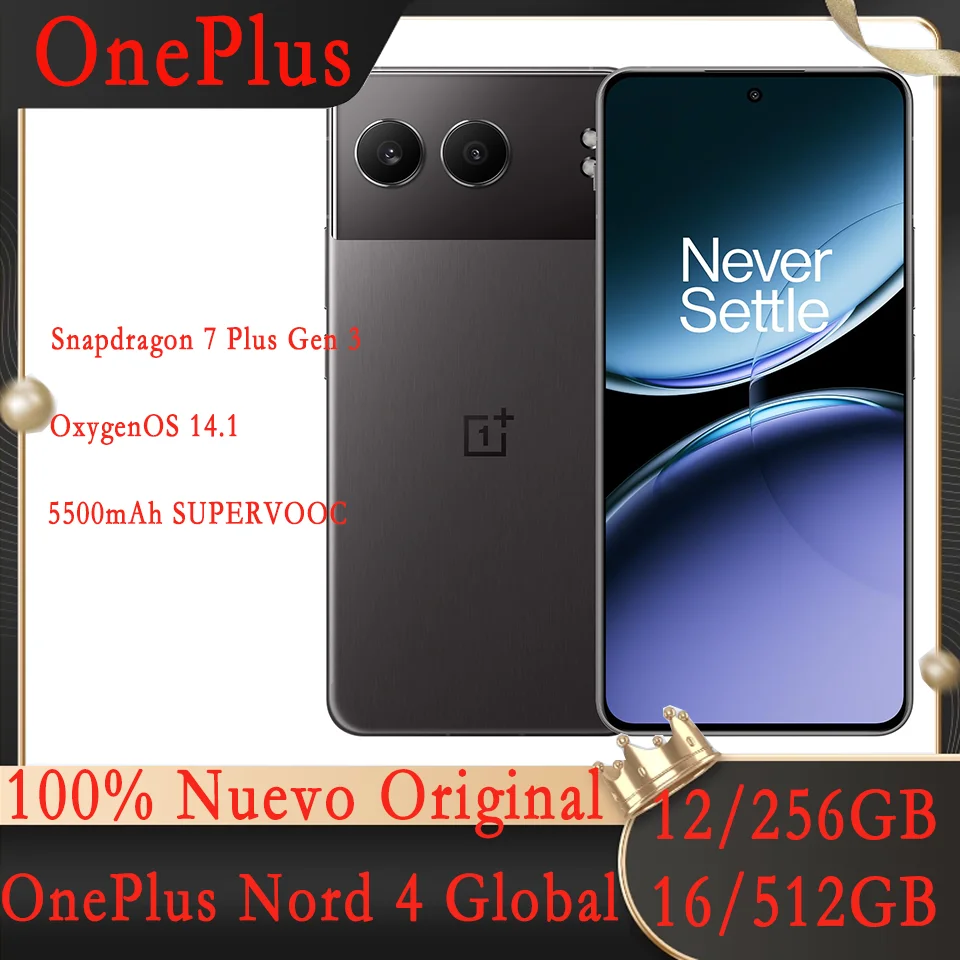 Global Version OnePlus Nord 4, Snapdragon 7 Plus Gen 3 Sony 50MP Camera 5500mAh Battery 100W SUPERVOOC 5G Smartphone