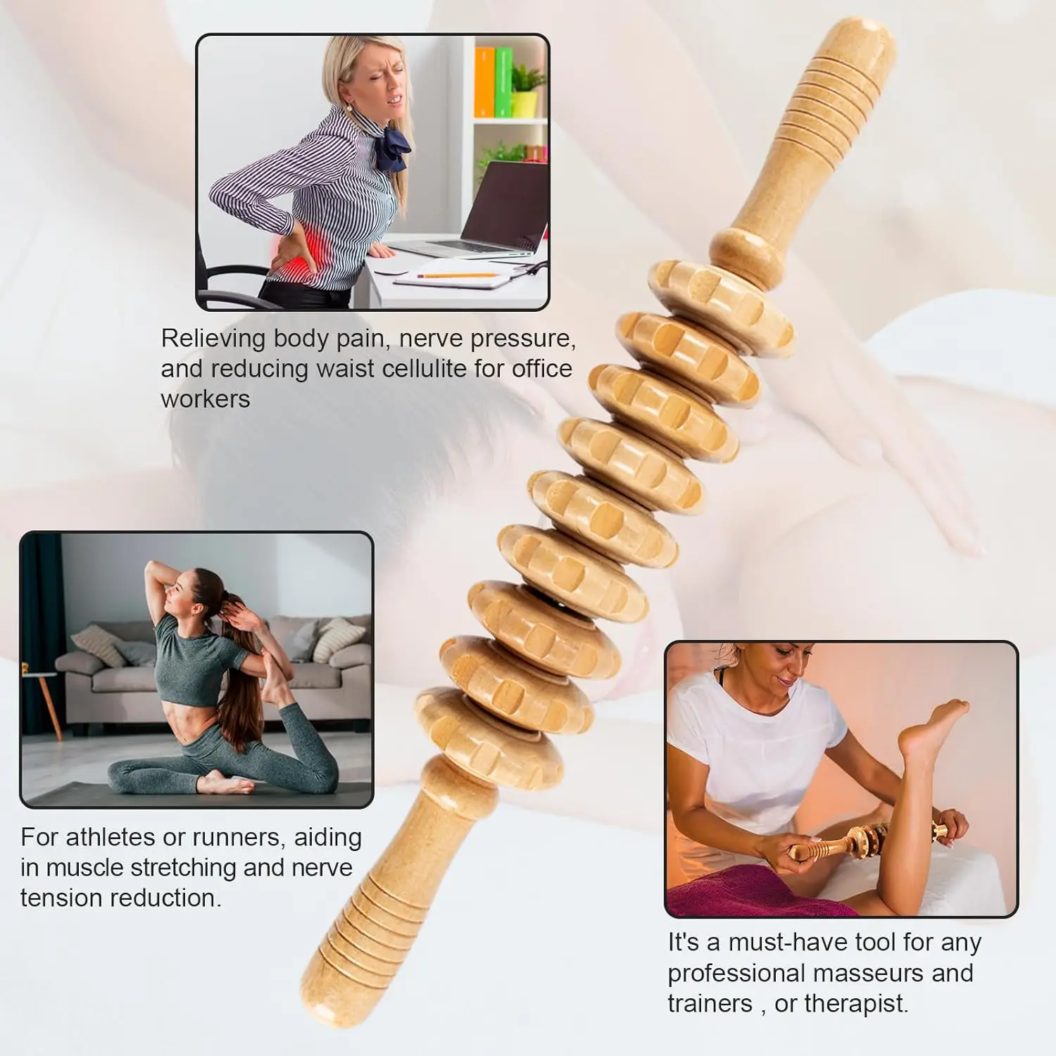 Wood Therapy Roller Gear Stick Massage Tool Cellulite Slimming Roller Massager Lymphatic Drainage Body Shaping Trigger Stick