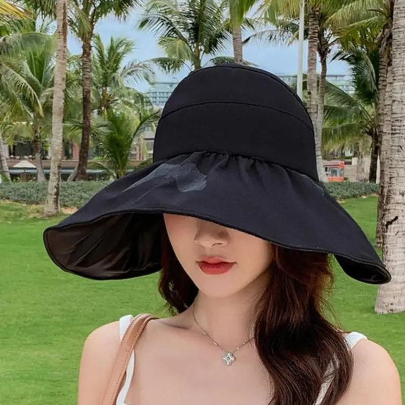 Black Rubber Sun Visor For Women Summer Dual-use Adjustable Headband Outdoor UV Sun Protection Empty Top Sun Hat