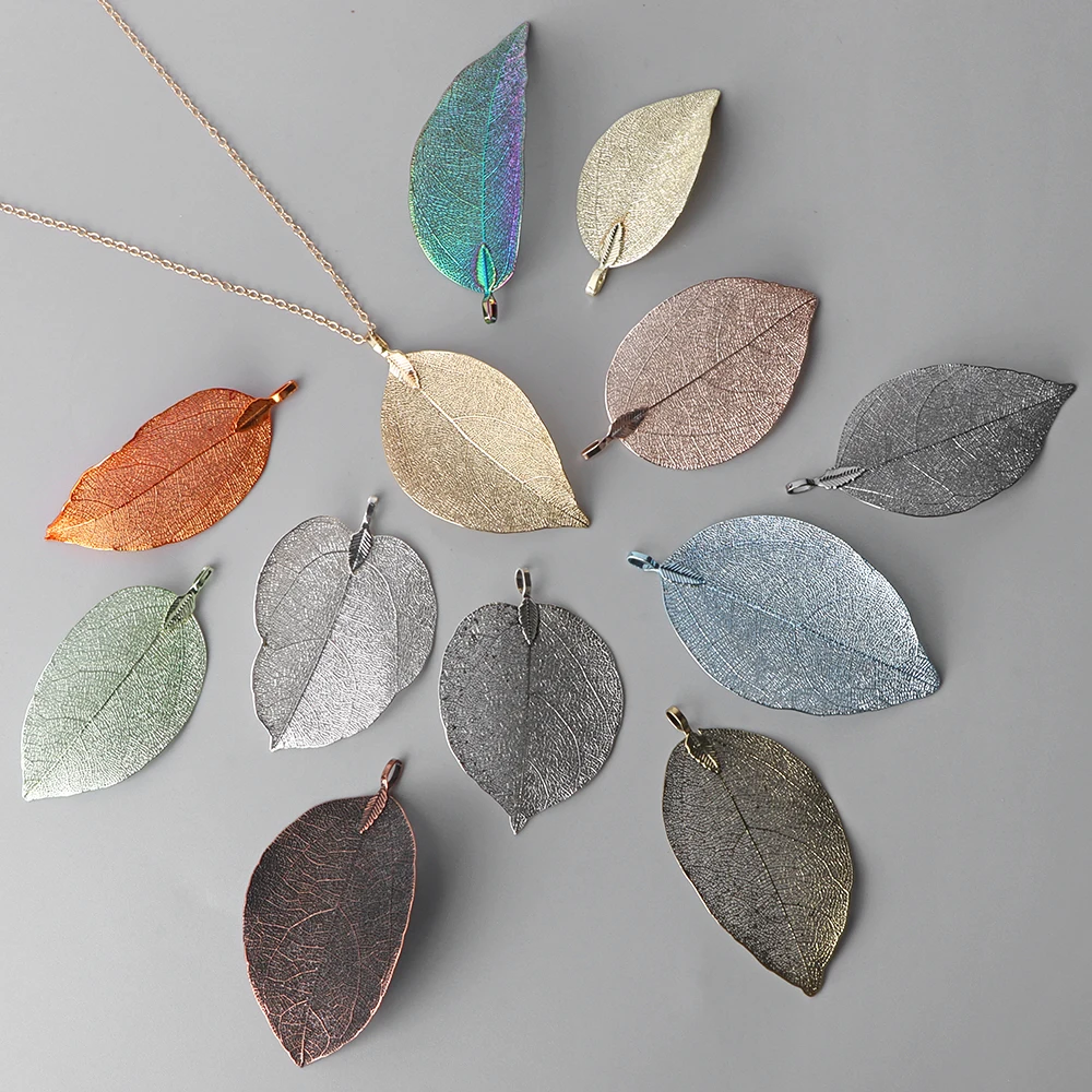 5PCS Thin Real Leaves Pendants Unique Colorful Hollow Leaf Pendants Charms For Jewelry Making Necklace Earrings DIY Accessory