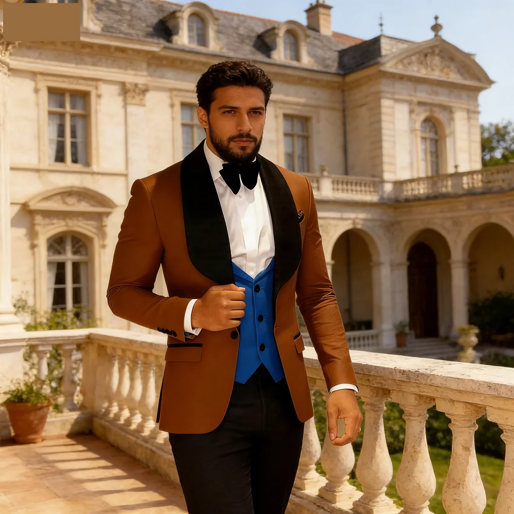 

Мужской костюм-тройка: жаккардовый пиджак, жилет и брюки с цветочным и пейсли-узором, приталенный крой, для официальных мероприятий