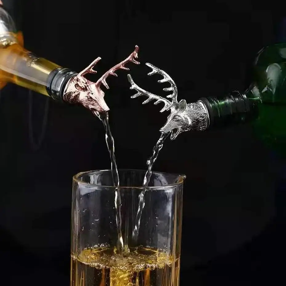 1 Pcs Deer Head Pourer Detachable Oil Wine Bottle Pourer Cap Spout Stopper Mouth Dispenser Bartender Kitchen Bar Tools