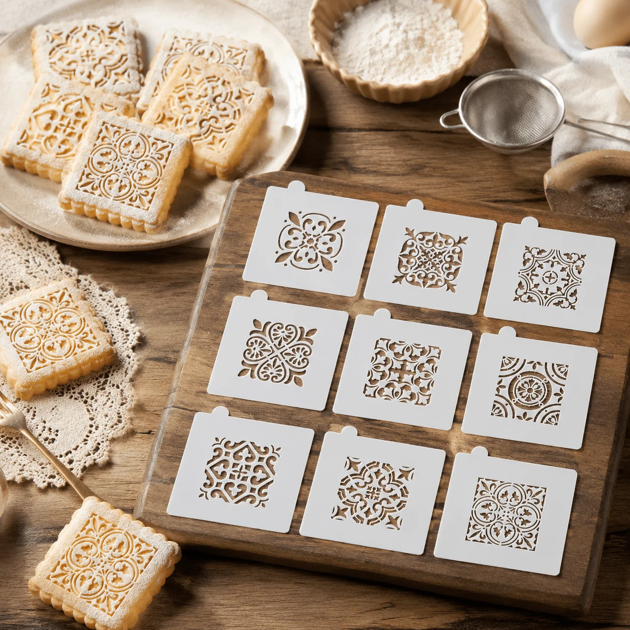 9‑Pack Martini Cookie Stencils, Reusable Glass Funny‑Text Templates, Cake Cookie Decor & DIY Crafts