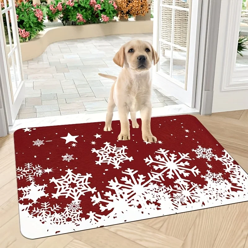 2D‑Printed Snowflake Christmas Kitchen Rug Set, Decor for Bedroom, Living Room, Kitchen, Bathroom, Entryway