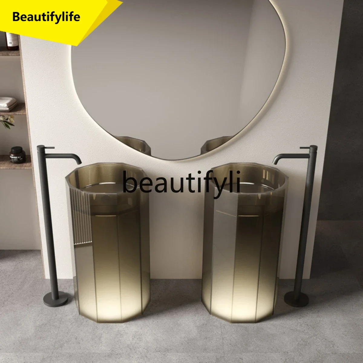 

cn0420 Color transparent resin artificial stone column basin Household floor crystal wash basin