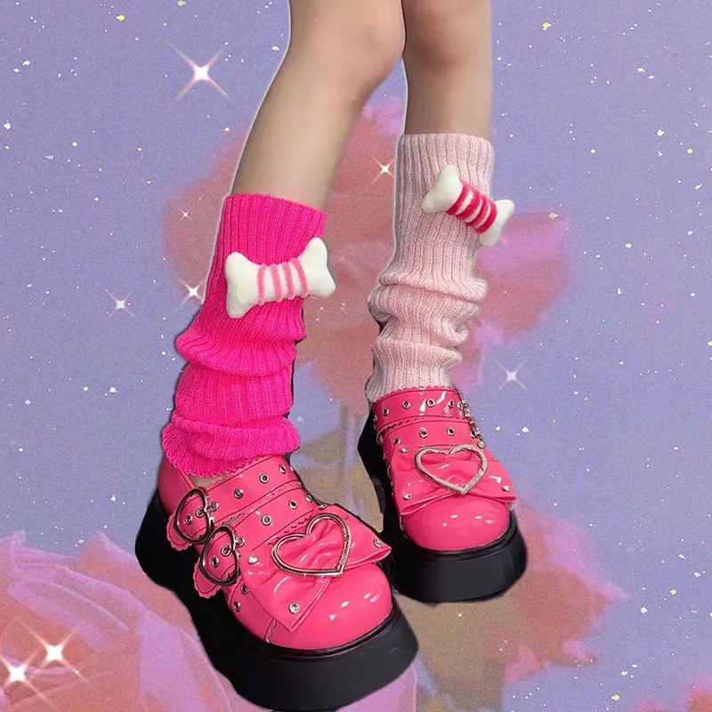 

Cute Little Bone Leg Socks Original Self-made Y2k Women JK Uniform Long Socks Knitted Pile Up Socks Girl Cute Subculture Gifts