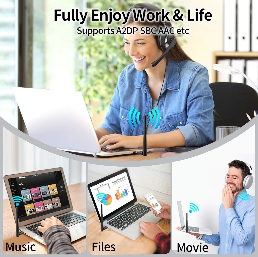 Adattatore Bluetooth 6.0 da 200M USB Bluetooth 5.4 Dongle Driver gratuito per Windows 11/10/8.1 Mouse Tastiera Ricevitore audio Trasmettitore