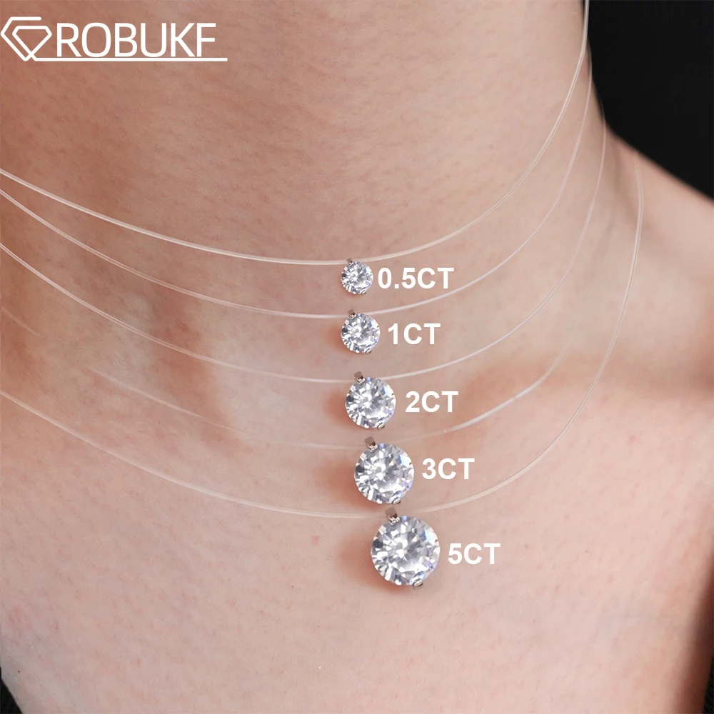 

D VVS1 0.5-5 Carat Moissanite Pendant Necklace For Women 925 Sterling Silver Transparent Fishing Line Chain Party Jewelry GRA